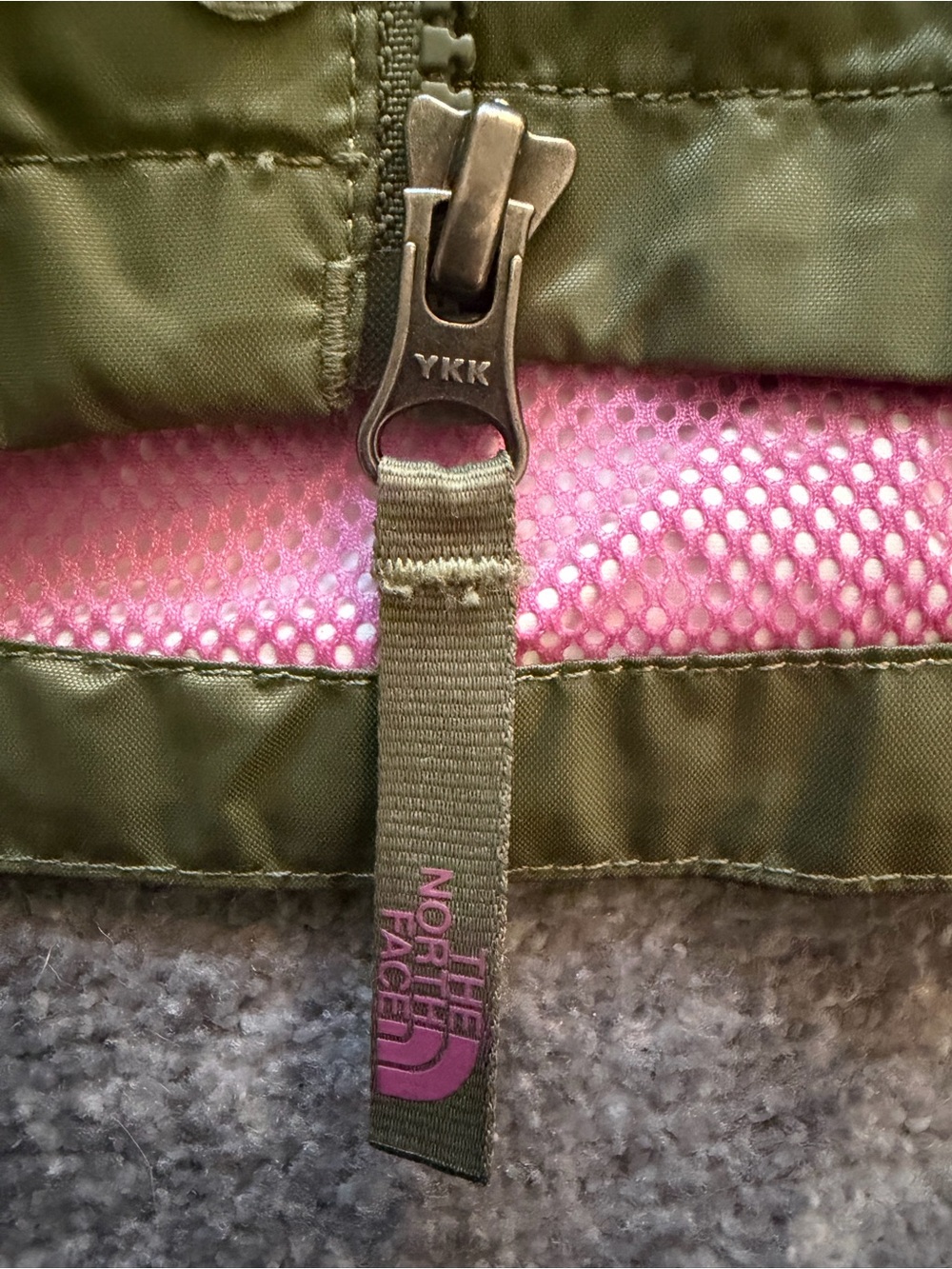 The North Face Olive Green Kids' Raincoat with Pink Lining - Picture 7 of 10